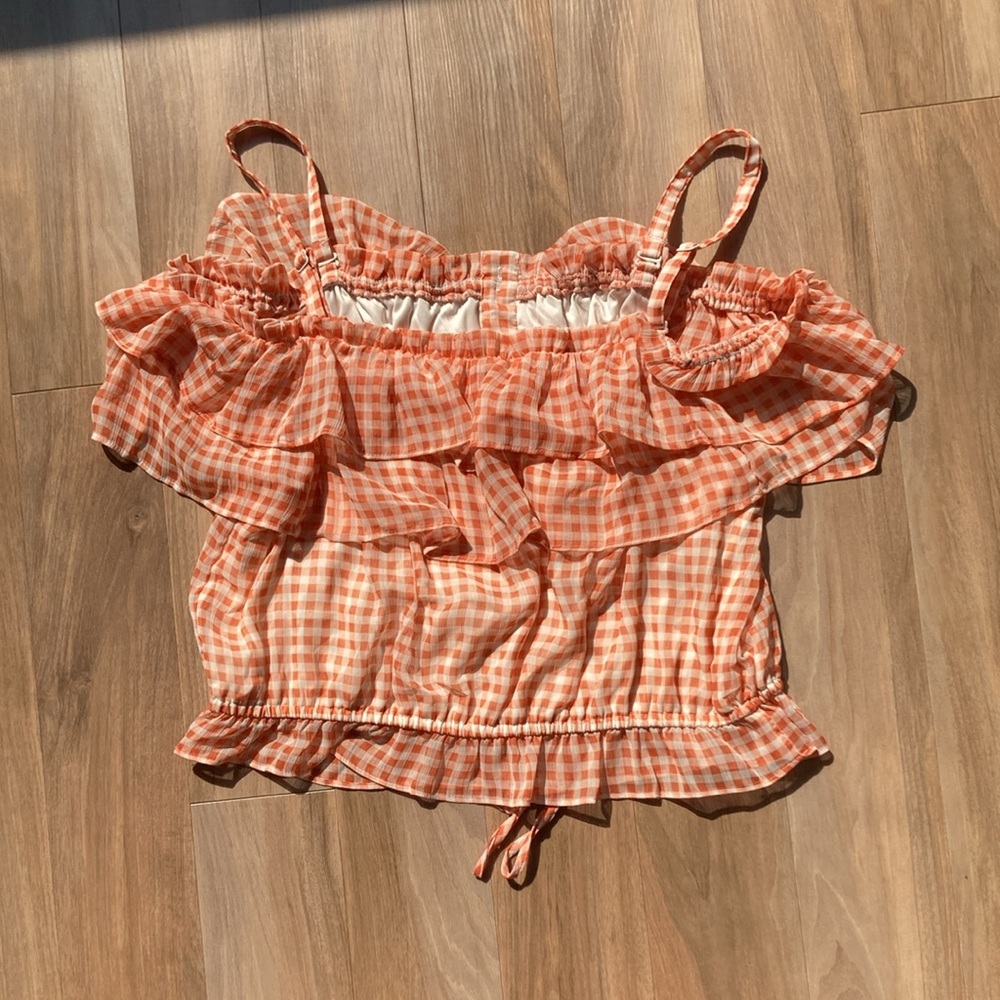LC Lauren Conrad check print ruffle detail boho top L - Picture 13 of 17